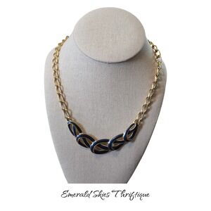Vintage Trifari gold tone blue enamel necklace. Free shipping
